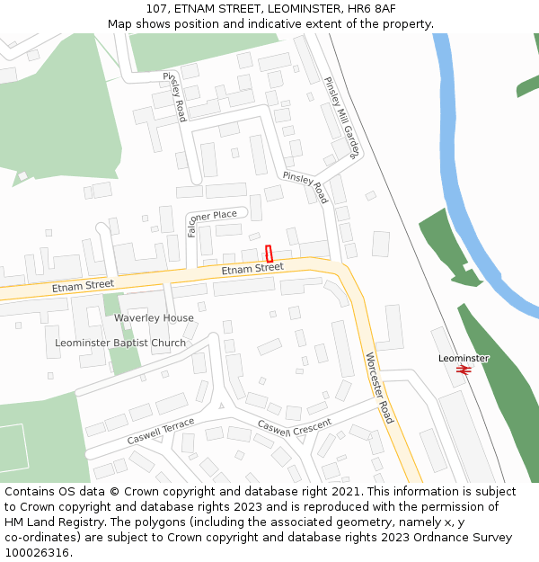 107, ETNAM STREET, LEOMINSTER, HR6 8AF: Location map and indicative extent of plot