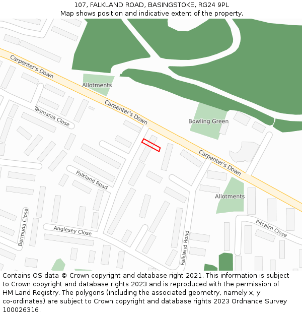 107, FALKLAND ROAD, BASINGSTOKE, RG24 9PL: Location map and indicative extent of plot