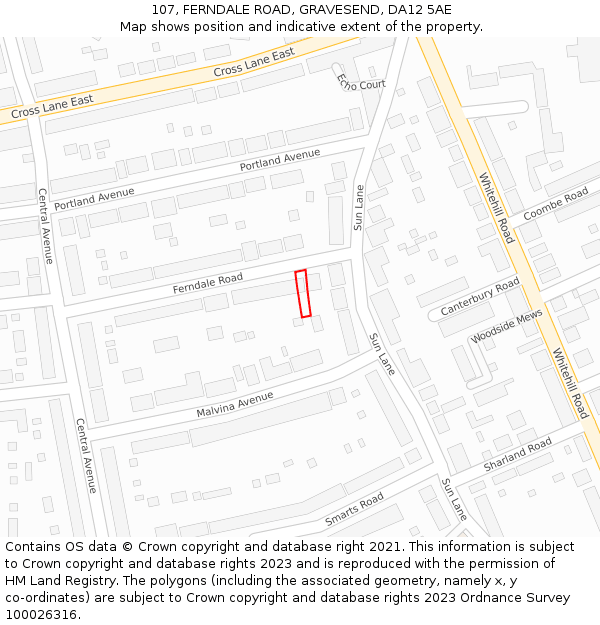 107, FERNDALE ROAD, GRAVESEND, DA12 5AE: Location map and indicative extent of plot