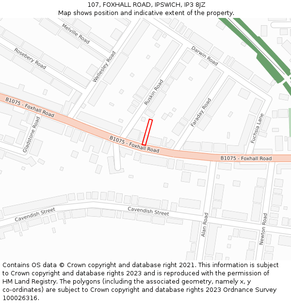 107, FOXHALL ROAD, IPSWICH, IP3 8JZ: Location map and indicative extent of plot