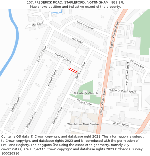 107, FREDERICK ROAD, STAPLEFORD, NOTTINGHAM, NG9 8FL: Location map and indicative extent of plot