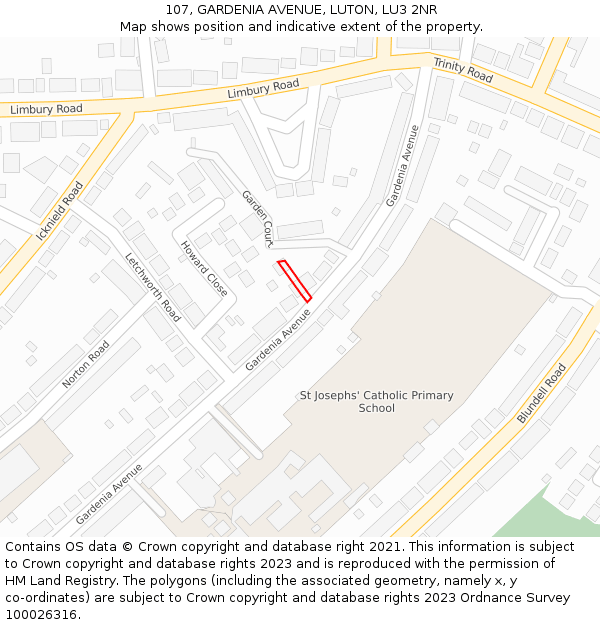 107, GARDENIA AVENUE, LUTON, LU3 2NR: Location map and indicative extent of plot