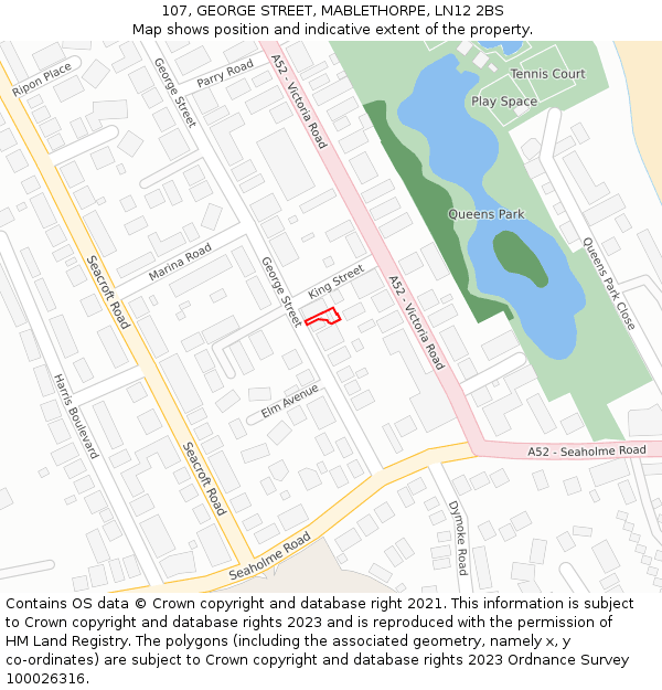 107, GEORGE STREET, MABLETHORPE, LN12 2BS: Location map and indicative extent of plot