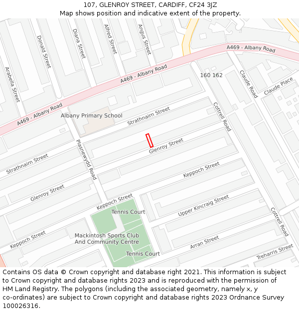 107, GLENROY STREET, CARDIFF, CF24 3JZ: Location map and indicative extent of plot