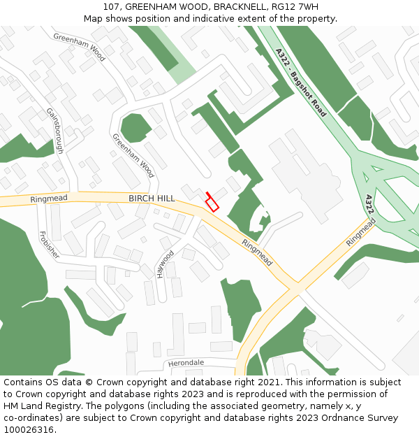 107, GREENHAM WOOD, BRACKNELL, RG12 7WH: Location map and indicative extent of plot