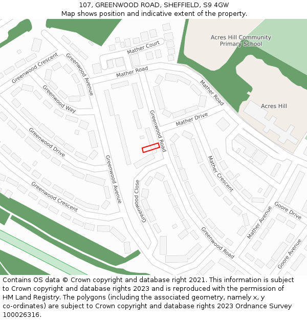 107, GREENWOOD ROAD, SHEFFIELD, S9 4GW: Location map and indicative extent of plot