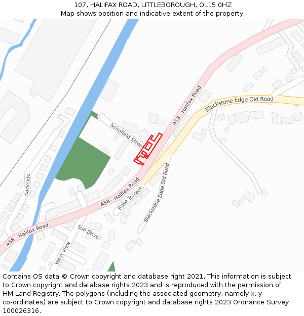 107, HALIFAX ROAD, LITTLEBOROUGH, OL15 0HZ: Location map and indicative extent of plot