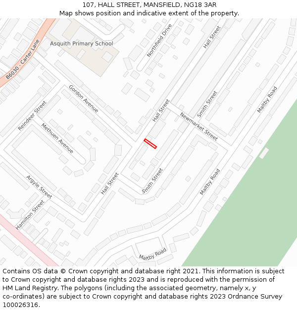 107, HALL STREET, MANSFIELD, NG18 3AR: Location map and indicative extent of plot