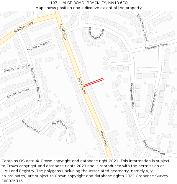 107, HALSE ROAD, BRACKLEY, NN13 6EQ: Location map and indicative extent of plot