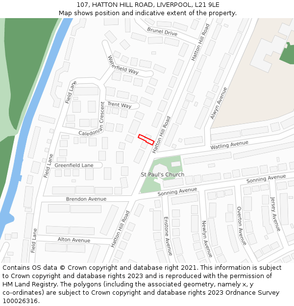 107, HATTON HILL ROAD, LIVERPOOL, L21 9LE: Location map and indicative extent of plot