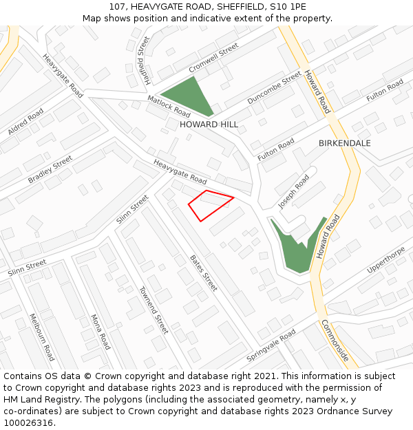 107, HEAVYGATE ROAD, SHEFFIELD, S10 1PE: Location map and indicative extent of plot