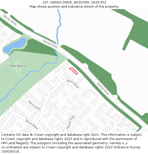 107, HERON DRIVE, BICESTER, OX26 6YZ: Location map and indicative extent of plot