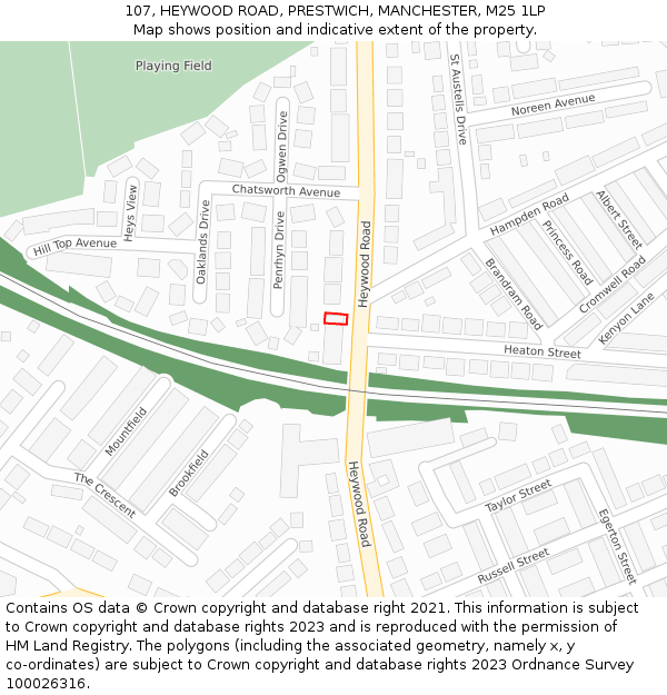 107, HEYWOOD ROAD, PRESTWICH, MANCHESTER, M25 1LP: Location map and indicative extent of plot