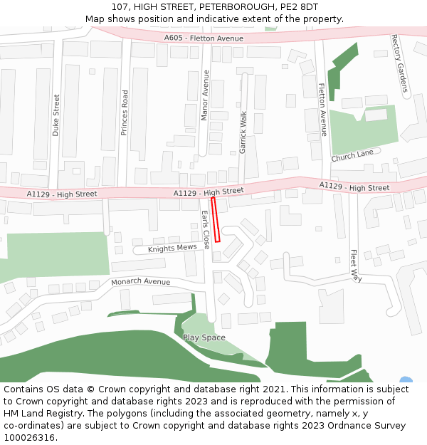 107, HIGH STREET, PETERBOROUGH, PE2 8DT: Location map and indicative extent of plot