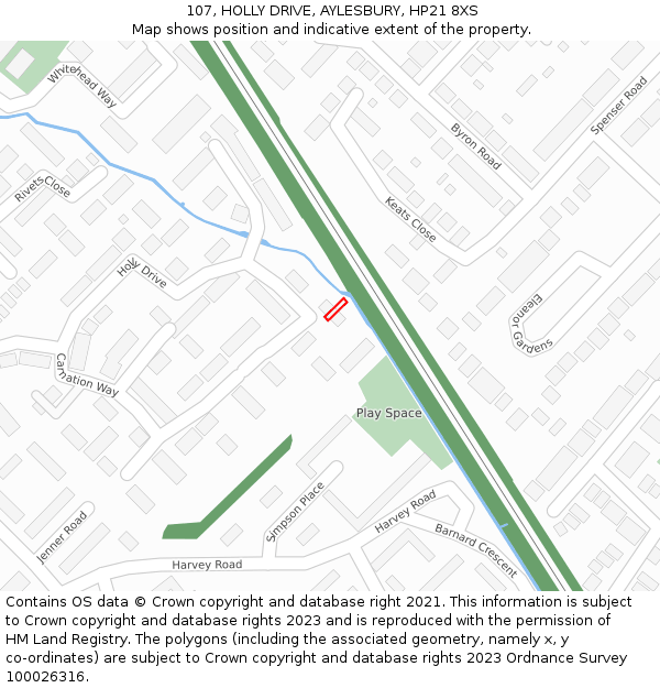 107, HOLLY DRIVE, AYLESBURY, HP21 8XS: Location map and indicative extent of plot