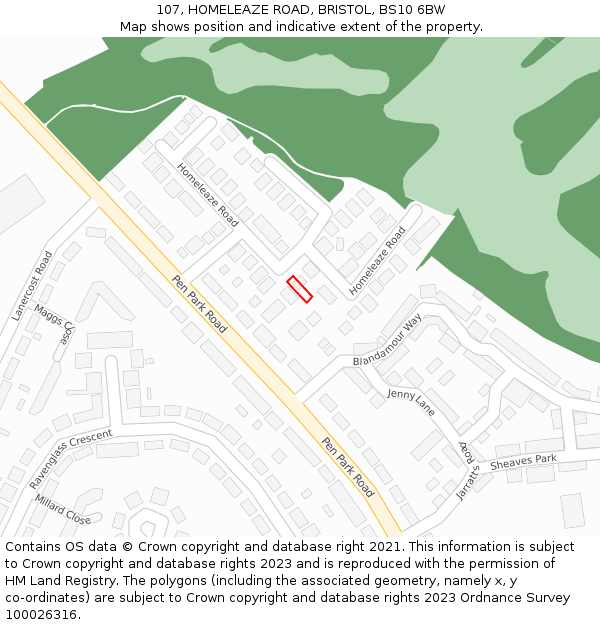 107, HOMELEAZE ROAD, BRISTOL, BS10 6BW: Location map and indicative extent of plot