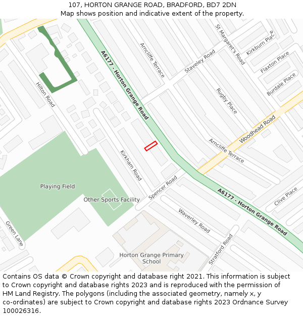 107, HORTON GRANGE ROAD, BRADFORD, BD7 2DN: Location map and indicative extent of plot