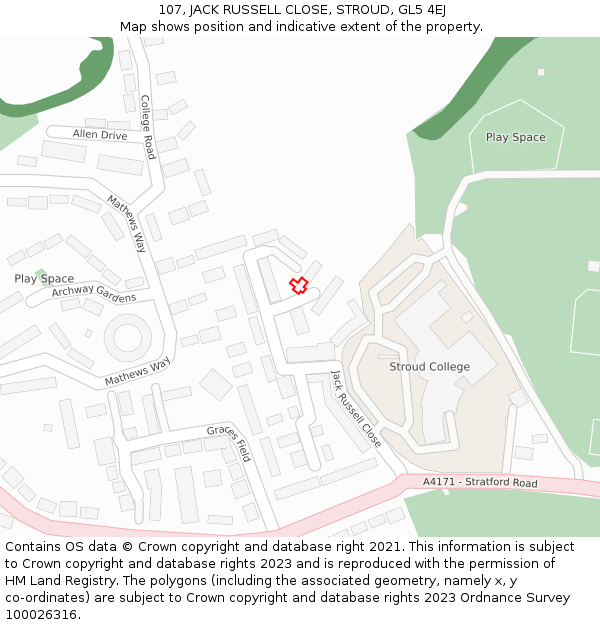 107, JACK RUSSELL CLOSE, STROUD, GL5 4EJ: Location map and indicative extent of plot