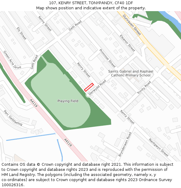 107, KENRY STREET, TONYPANDY, CF40 1DF: Location map and indicative extent of plot
