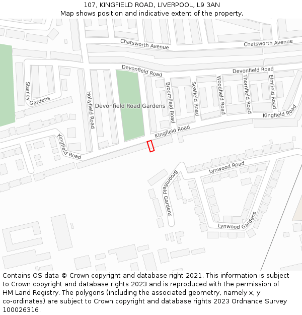 107, KINGFIELD ROAD, LIVERPOOL, L9 3AN: Location map and indicative extent of plot