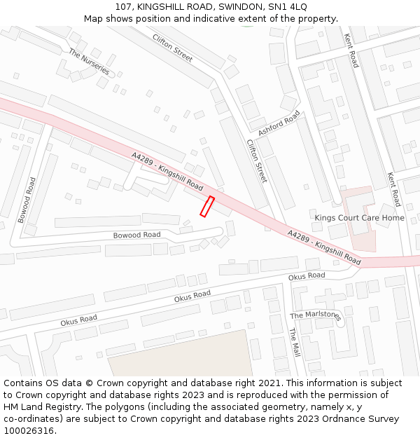 107, KINGSHILL ROAD, SWINDON, SN1 4LQ: Location map and indicative extent of plot