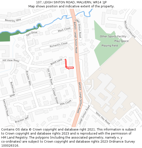 107, LEIGH SINTON ROAD, MALVERN, WR14 1JP: Location map and indicative extent of plot