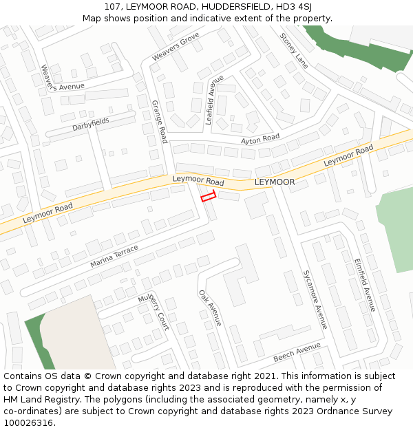 107, LEYMOOR ROAD, HUDDERSFIELD, HD3 4SJ: Location map and indicative extent of plot