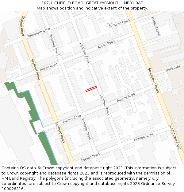 107, LICHFIELD ROAD, GREAT YARMOUTH, NR31 0AB: Location map and indicative extent of plot