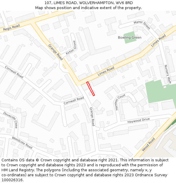 107, LIMES ROAD, WOLVERHAMPTON, WV6 8RD: Location map and indicative extent of plot