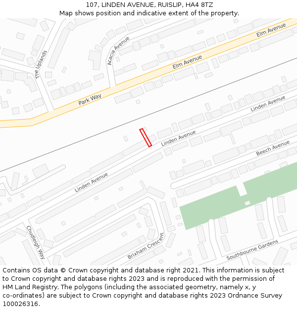 107, LINDEN AVENUE, RUISLIP, HA4 8TZ: Location map and indicative extent of plot