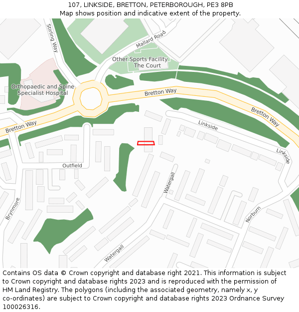 107, LINKSIDE, BRETTON, PETERBOROUGH, PE3 8PB: Location map and indicative extent of plot