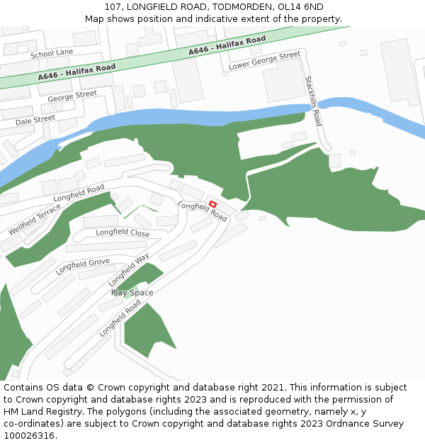 107, LONGFIELD ROAD, TODMORDEN, OL14 6ND: Location map and indicative extent of plot