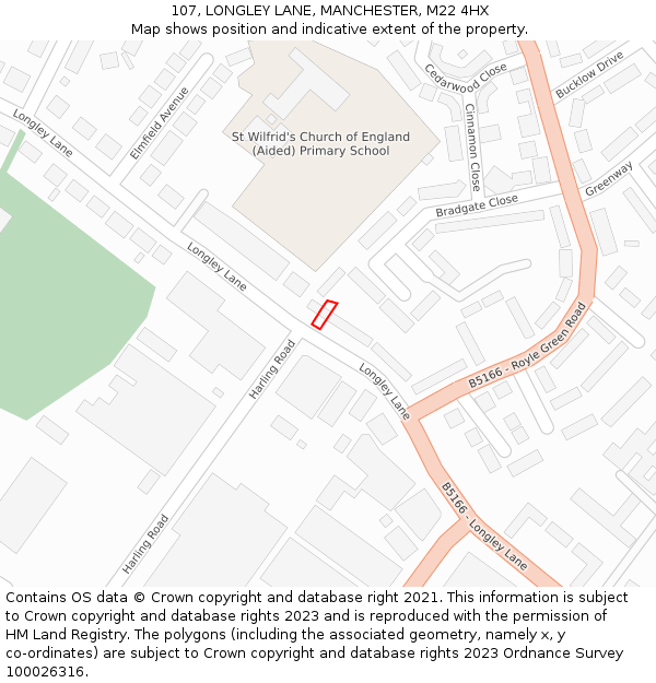 107, LONGLEY LANE, MANCHESTER, M22 4HX: Location map and indicative extent of plot