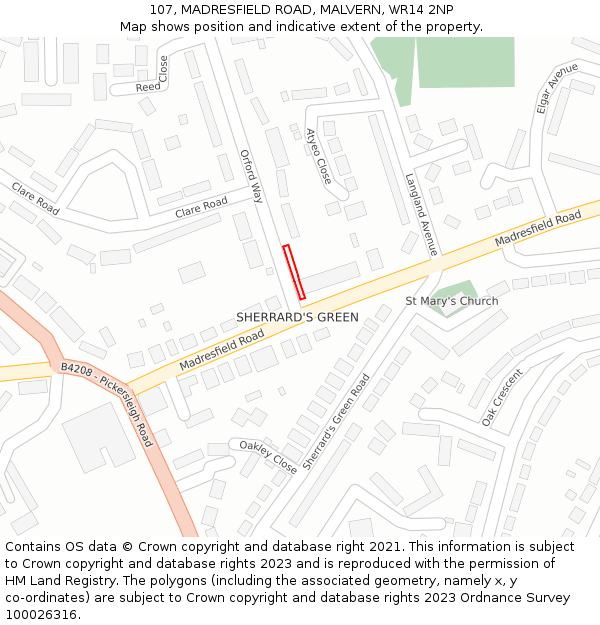 107, MADRESFIELD ROAD, MALVERN, WR14 2NP: Location map and indicative extent of plot