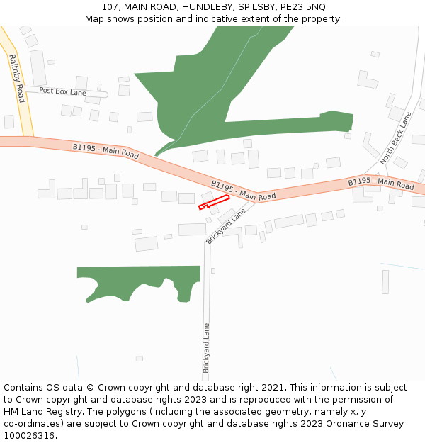 107, MAIN ROAD, HUNDLEBY, SPILSBY, PE23 5NQ: Location map and indicative extent of plot
