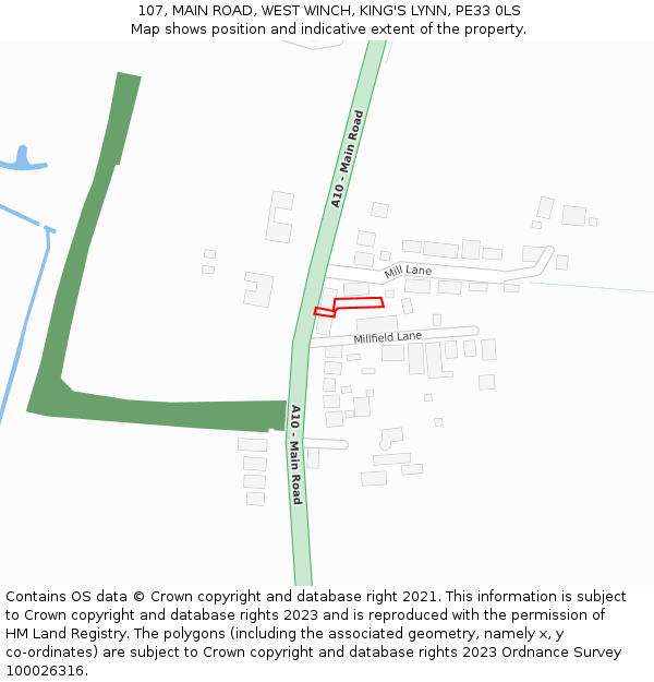 107, MAIN ROAD, WEST WINCH, KING'S LYNN, PE33 0LS: Location map and indicative extent of plot