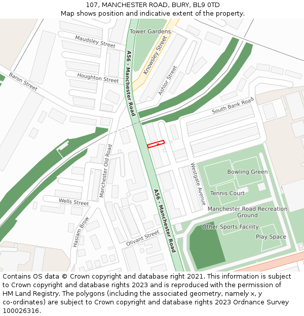107, MANCHESTER ROAD, BURY, BL9 0TD: Location map and indicative extent of plot