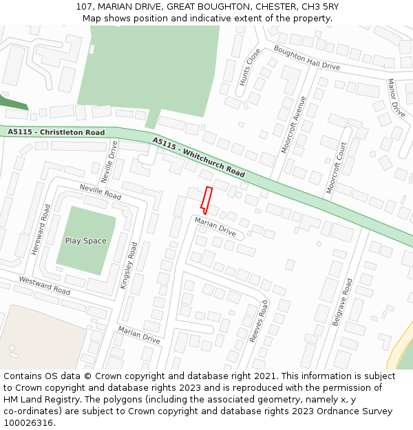 107, MARIAN DRIVE, GREAT BOUGHTON, CHESTER, CH3 5RY: Location map and indicative extent of plot