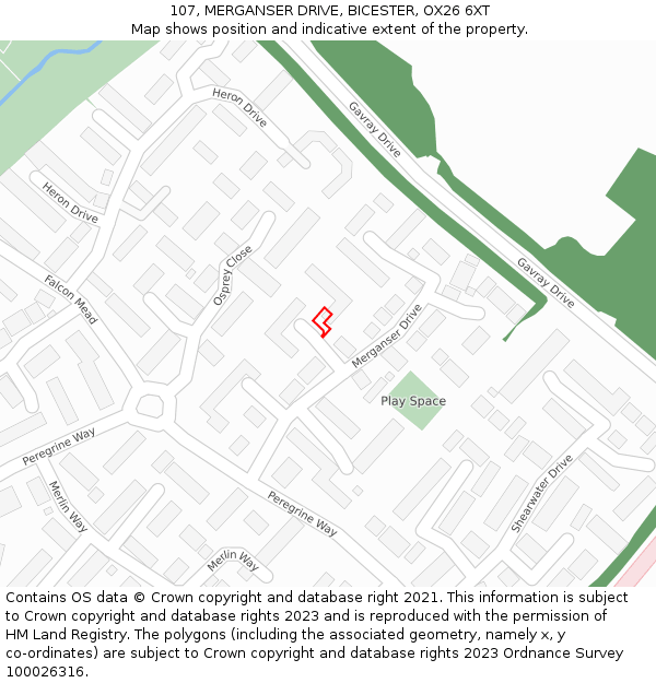 107, MERGANSER DRIVE, BICESTER, OX26 6XT: Location map and indicative extent of plot