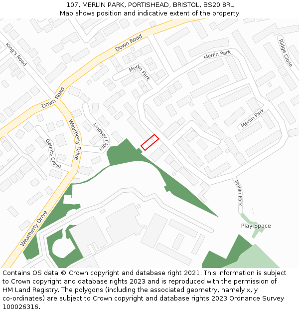 107, MERLIN PARK, PORTISHEAD, BRISTOL, BS20 8RL: Location map and indicative extent of plot