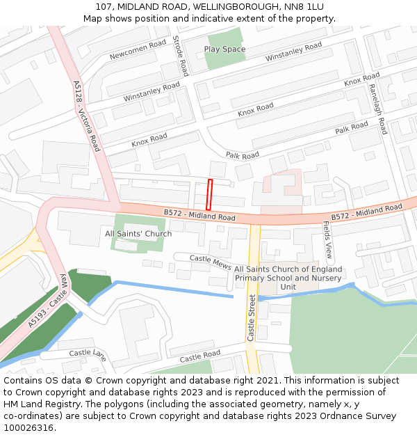 107, MIDLAND ROAD, WELLINGBOROUGH, NN8 1LU: Location map and indicative extent of plot