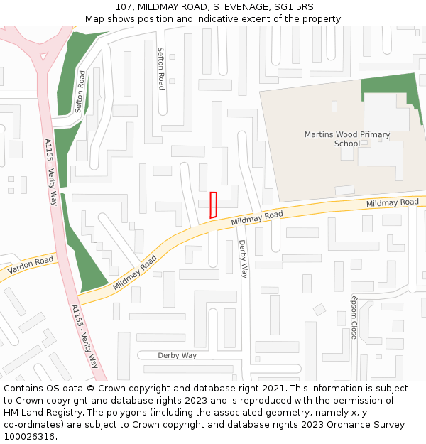 107, MILDMAY ROAD, STEVENAGE, SG1 5RS: Location map and indicative extent of plot