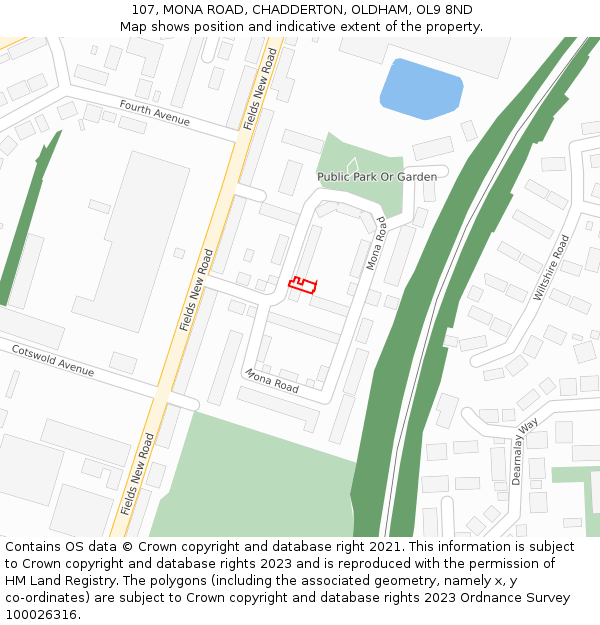 107, MONA ROAD, CHADDERTON, OLDHAM, OL9 8ND: Location map and indicative extent of plot