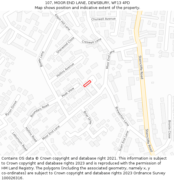 107, MOOR END LANE, DEWSBURY, WF13 4PD: Location map and indicative extent of plot