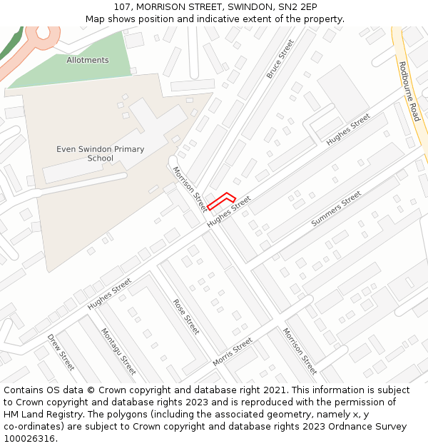 107, MORRISON STREET, SWINDON, SN2 2EP: Location map and indicative extent of plot