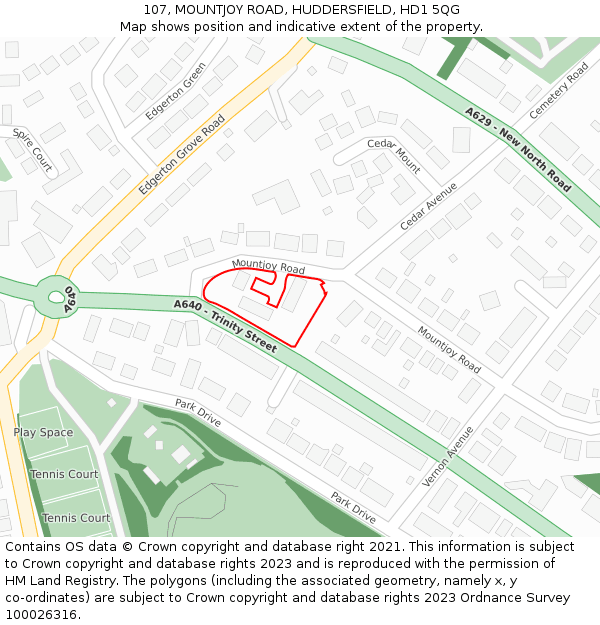 107, MOUNTJOY ROAD, HUDDERSFIELD, HD1 5QG: Location map and indicative extent of plot