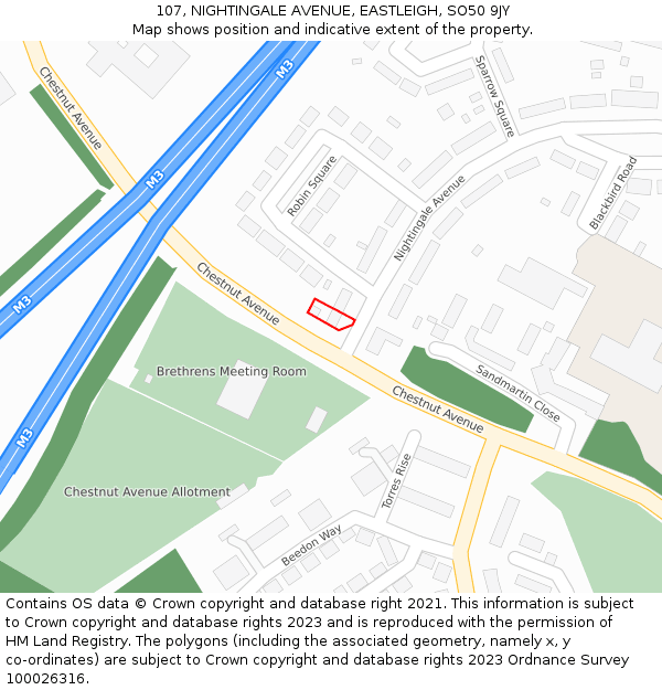 107, NIGHTINGALE AVENUE, EASTLEIGH, SO50 9JY: Location map and indicative extent of plot