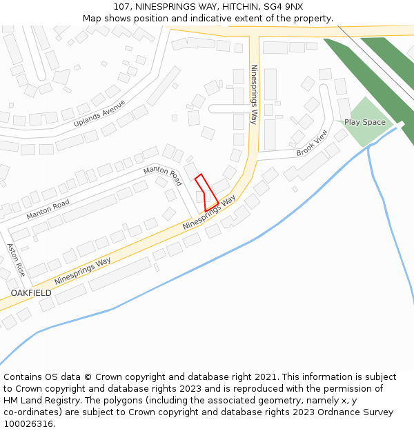 107, NINESPRINGS WAY, HITCHIN, SG4 9NX: Location map and indicative extent of plot