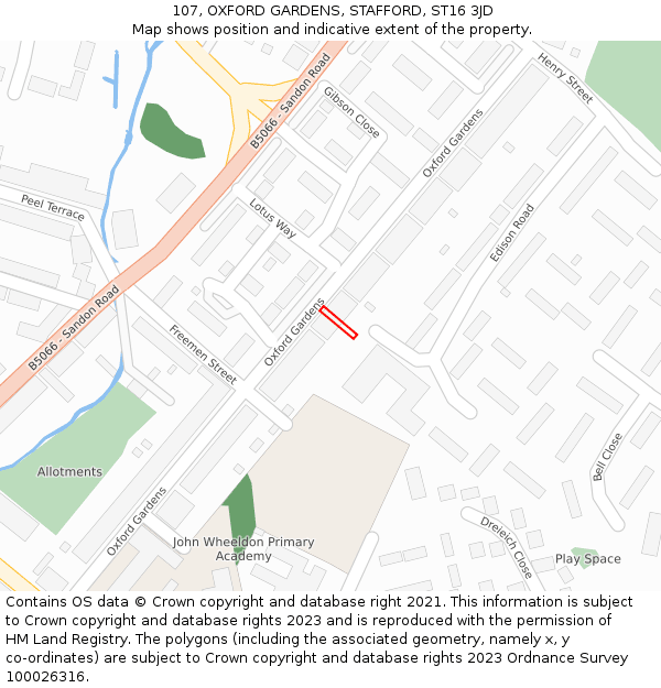 107, OXFORD GARDENS, STAFFORD, ST16 3JD: Location map and indicative extent of plot