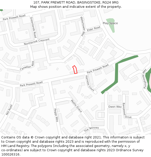 107, PARK PREWETT ROAD, BASINGSTOKE, RG24 9RG: Location map and indicative extent of plot
